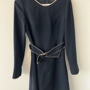 Blue Sheath Mini Dress with Cuffed Long Sleeves
